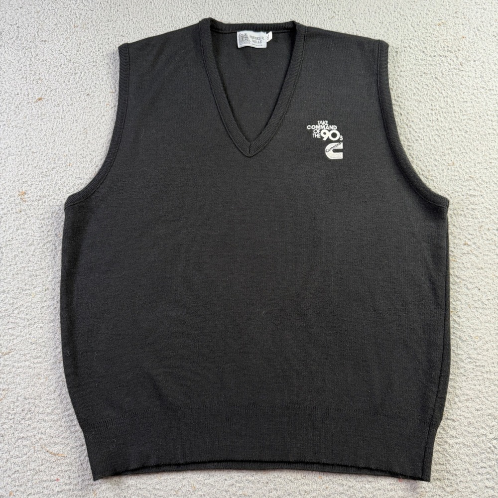 Vintage Franklin Mills Sweater Vest Mens XXL Black 90s Cummins Diesel USA
